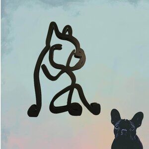 Frenchie Bulldog Dog METAL Sculpture 14.2 x  10.5 cm Desk Wall Shelf